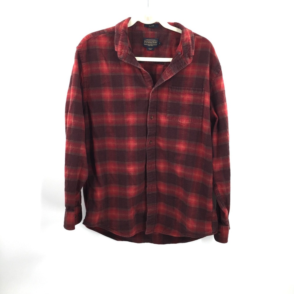 Pendleton Mason Red Flannel checkered Button front shirt outdoor workwear L‎